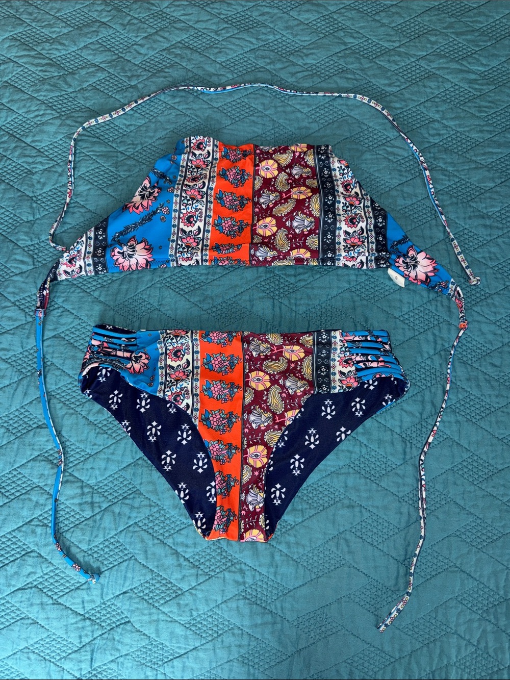 Boho Patchwork Bikini Set - Blue, Orange, Navy